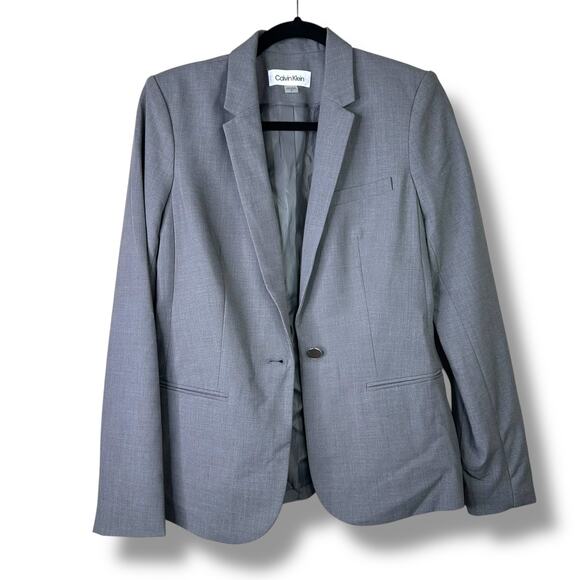Calvin Klein NWOT Light Charcoal Grey One-Button Classic Suit Blazer Size 4 - Picture 4 of 8